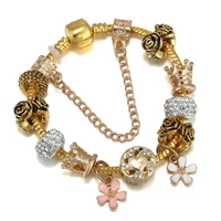 rose flower beads and small daisy flower pendant temperament women bracelet bright gold charm fine women bracelet brand gifts