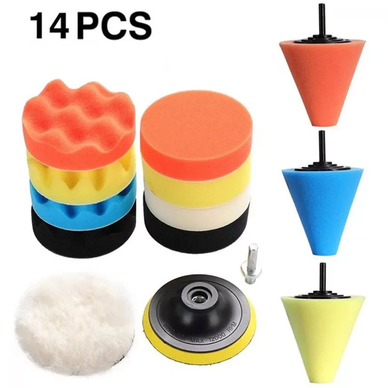 

14pcs Car Polishing Kit Buffing Pad 1/3''/6mm Wheel Polishing Cone Car Body Wheels Body Wheel Care Tools Car Cleaning To