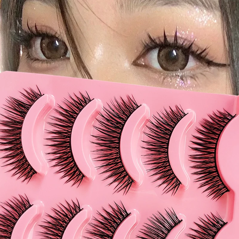 

5 Pairs Natural False Eyelashes Short Fluffy Wispy Cross Fake Eyelash Women Girls Daily Makeup Lashes Extension Beauty Tools