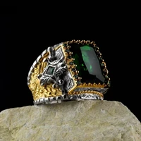 copper material open adjustable ring mens green square crystal zircon finger ring party wedding high end carved jewelry