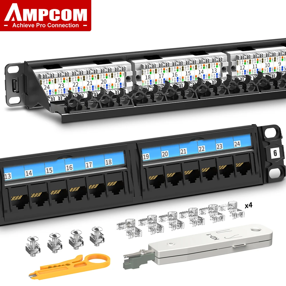 AMPCOM шкаф 19 дюймов патч-панель CAT6 CAT5E стойка крепление 1U 2U Ethernet RJ45 Keystone Jack с задней