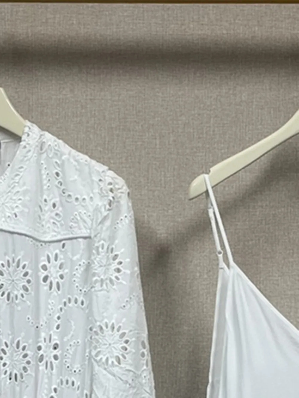 Women's White Midi Robe Two Pieces Set Embroidery Hollow out 2023 Spring Long Lantern Sleeve O-neck Ladies Dresses