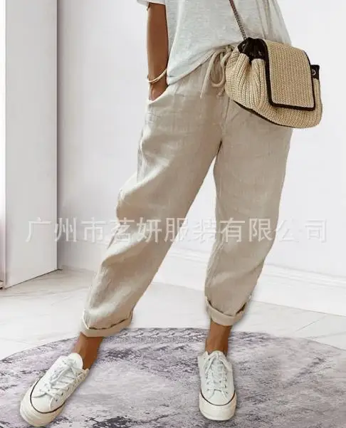 

Women's Pants2023 Summer New Elegant Fashion Casual Loose Cotton Linen Solid Multicolor Multi Size Slim-Fit Pants Casual Pants