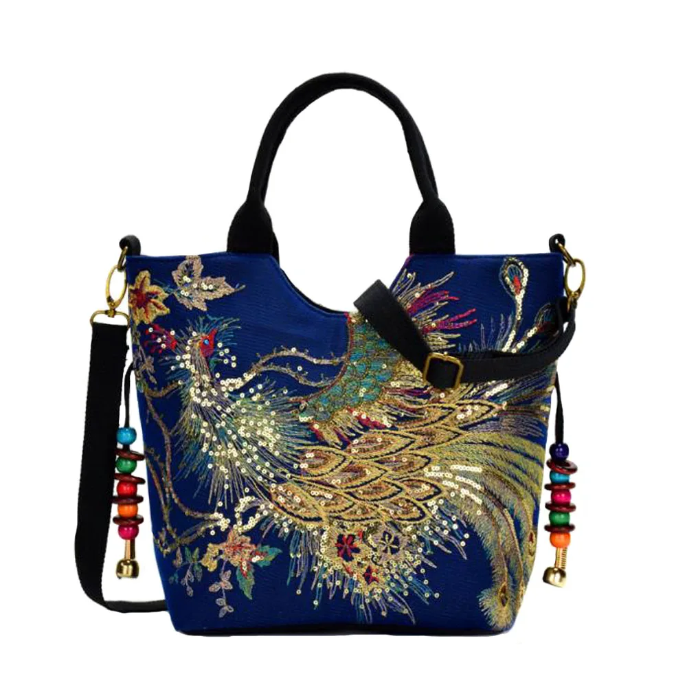 New Ladies Shoulder Bags Literary Ethnic Embroidered Canvas Bag Peacock Embroidery Ladies One Shoulder Hand-held Diagonal Bag