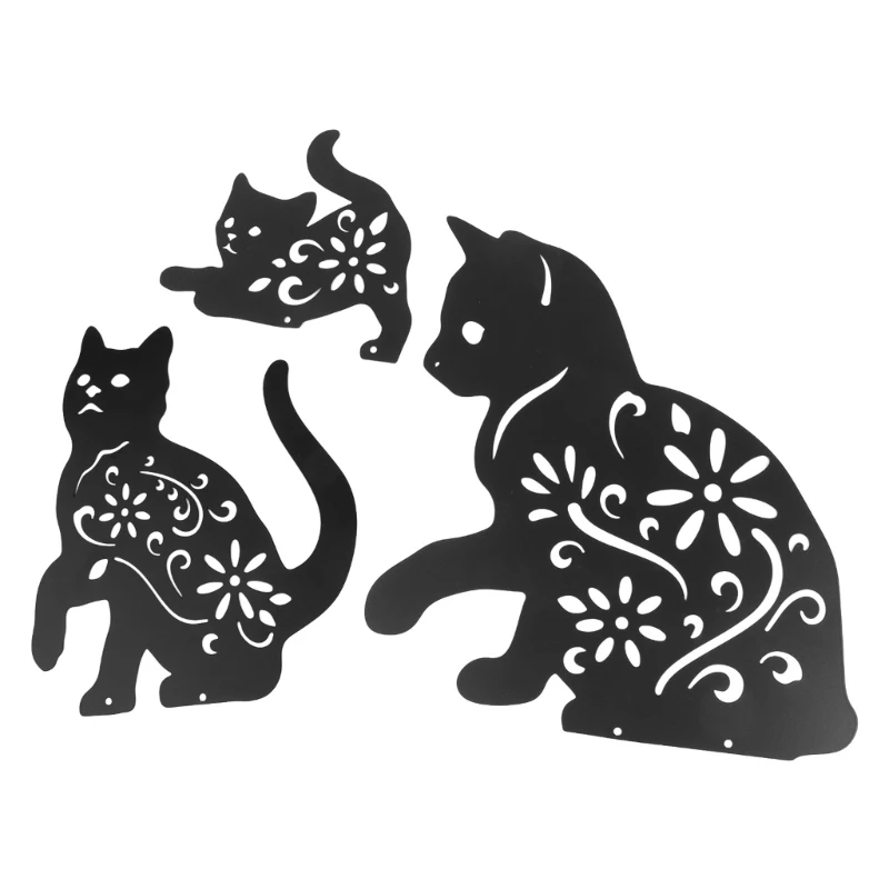 

3 Cats Silhouette Garden Stake Wrought Iron Plug in Stake Art Sculpture for Garden Ground New Year Decoration