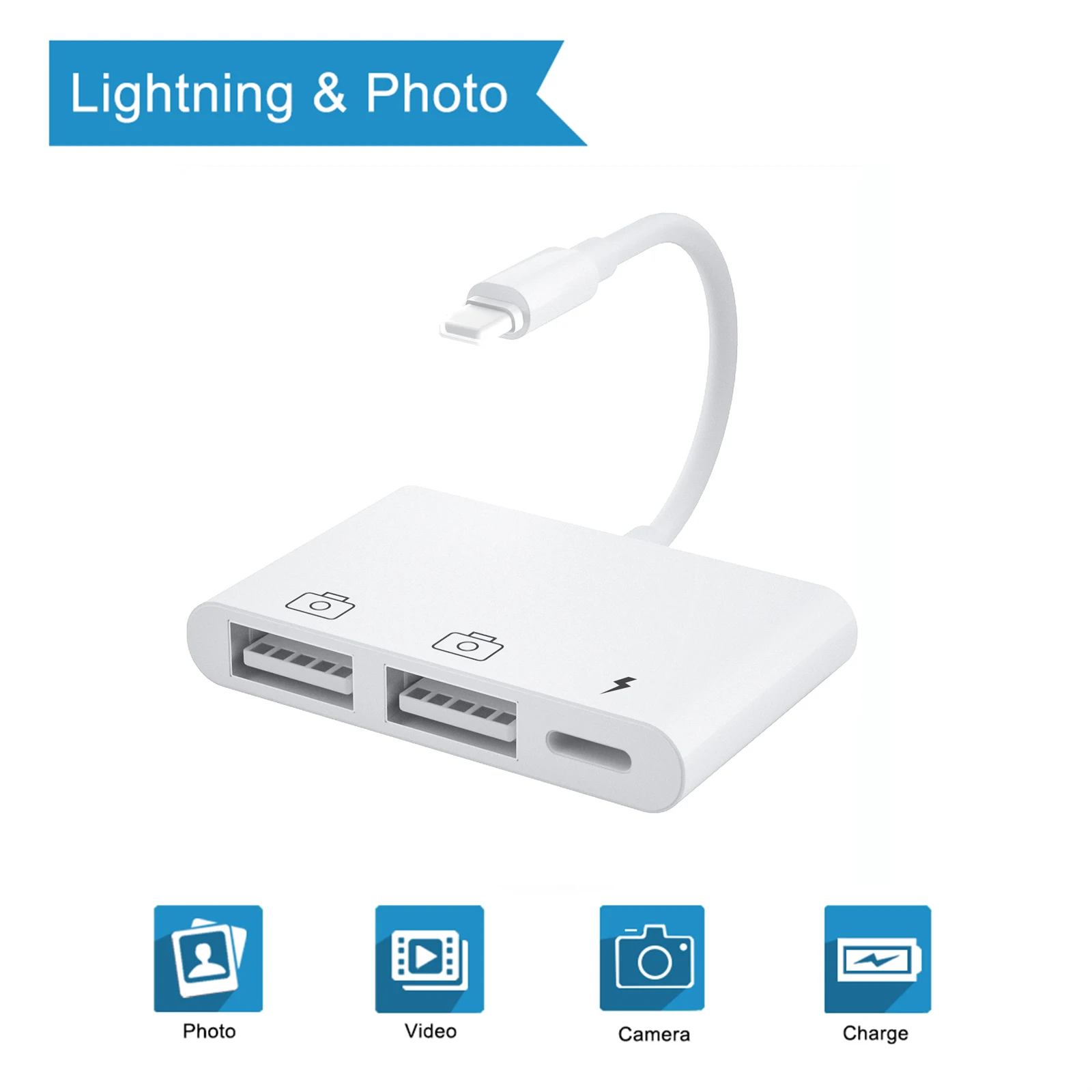 Lightning iPhone to USB3 OTG Camera Adapter/Cable Cord with Charging Lightning iPad to SD/TF Card Reader Support 3.5mm Aux Audio