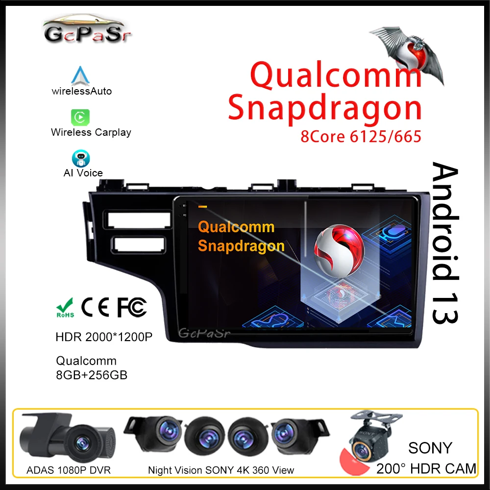 

Автомобильный радиоплеер Qualcomm Carplay Android для Honda Jazz 3 2015 - 2020 Fit 3 GP GK 2013 - 2020 LHD мультимедийный плеер навигация