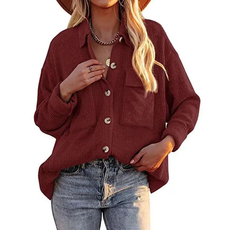 

Women's Lapel Cardigan Coat 2023 Autumn Corduroy Single Breasted Pocket Long Sleeve Loose Solid Color Cardigan Jacket Commuting