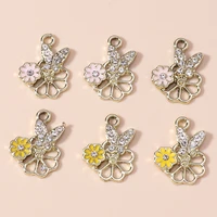 10pcs cute crystal butterfly charms for jewelry making enamel flower charms pendants for diy necklaces earrings crafts supplies