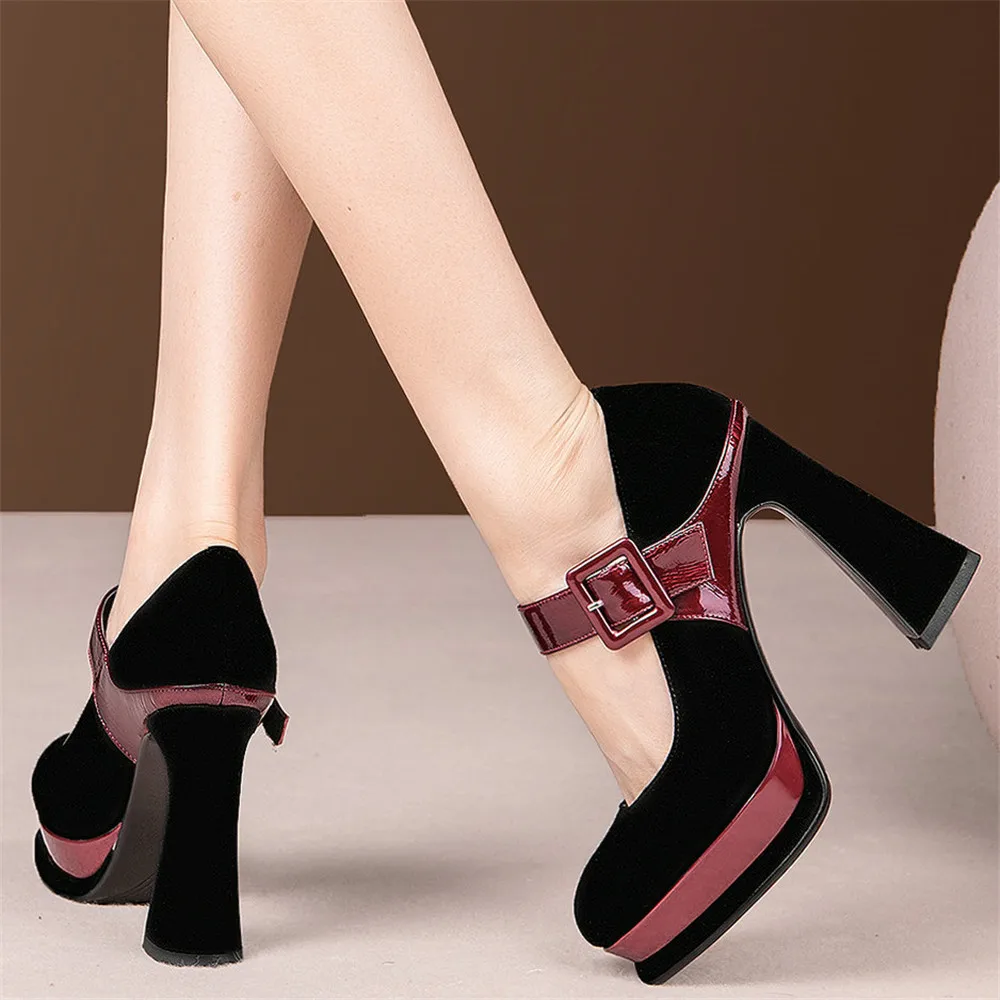 Туфли-лодочки женские замшевые на платформе с круглым носком