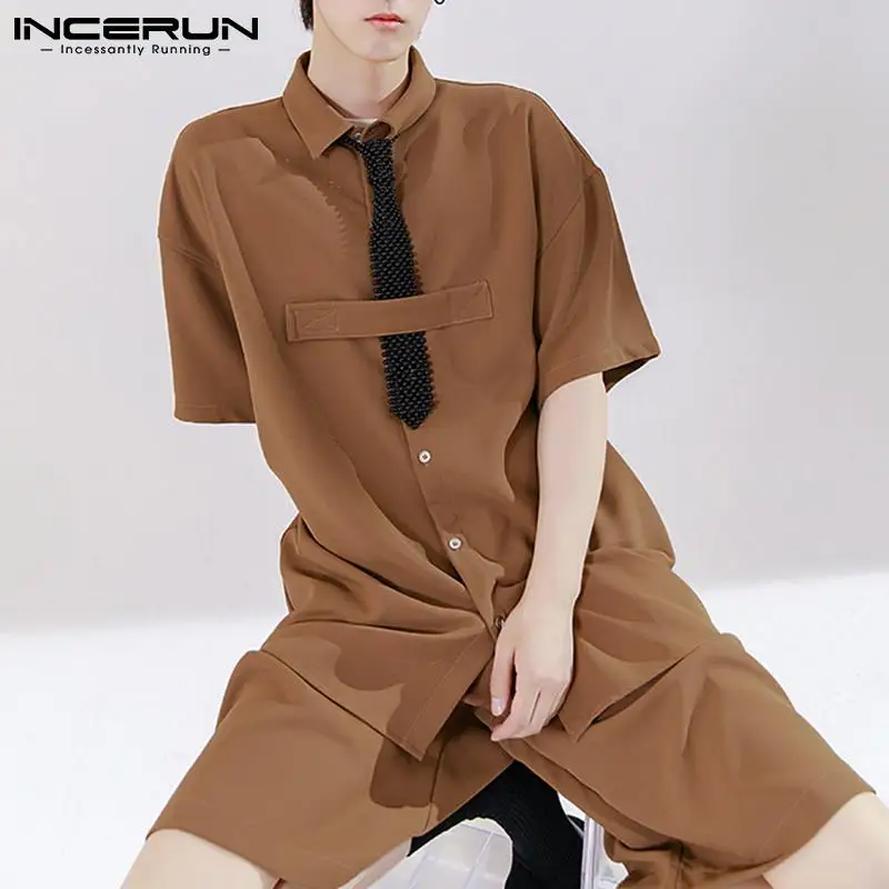 

INCERUN Men Sets Solid Color Streetwear Lapel Short Sleeve Button Shirt & Shorts Two Pieces Sets Korean Men Casual Suits S-5XL