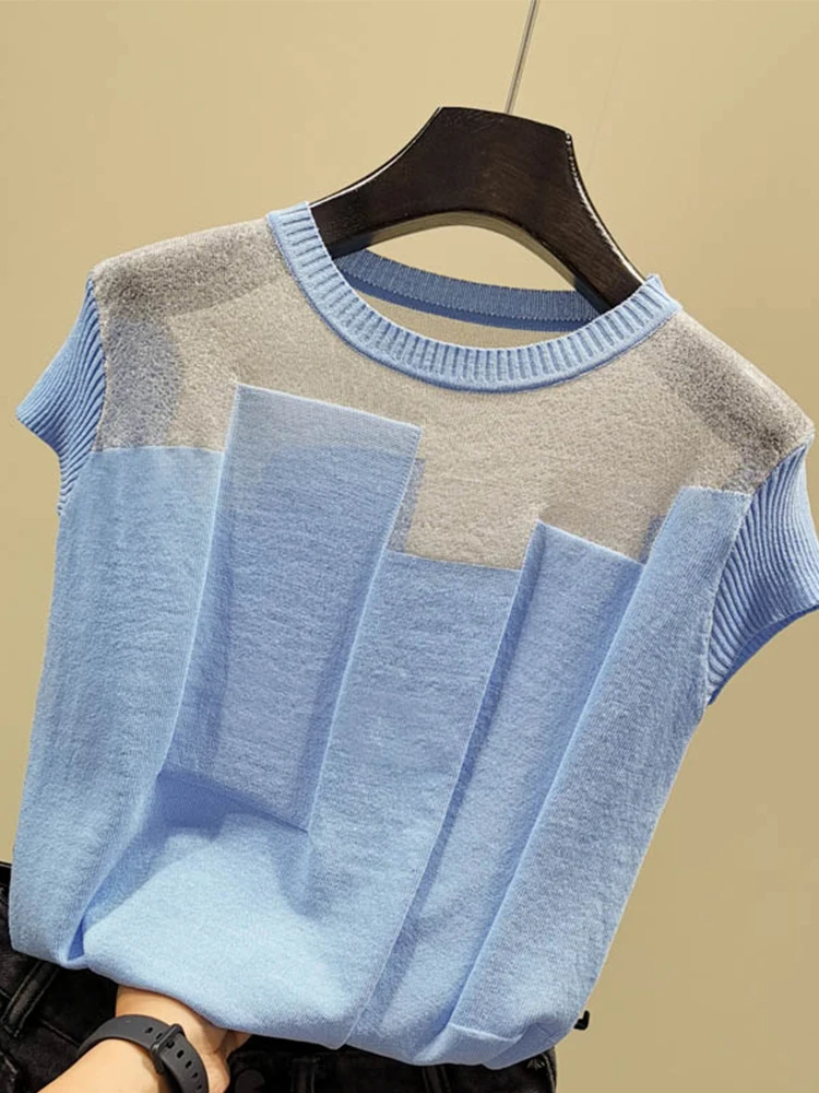 

Женский трикотажный топ из вискозы, с круглым вырезом и коротким рукавом