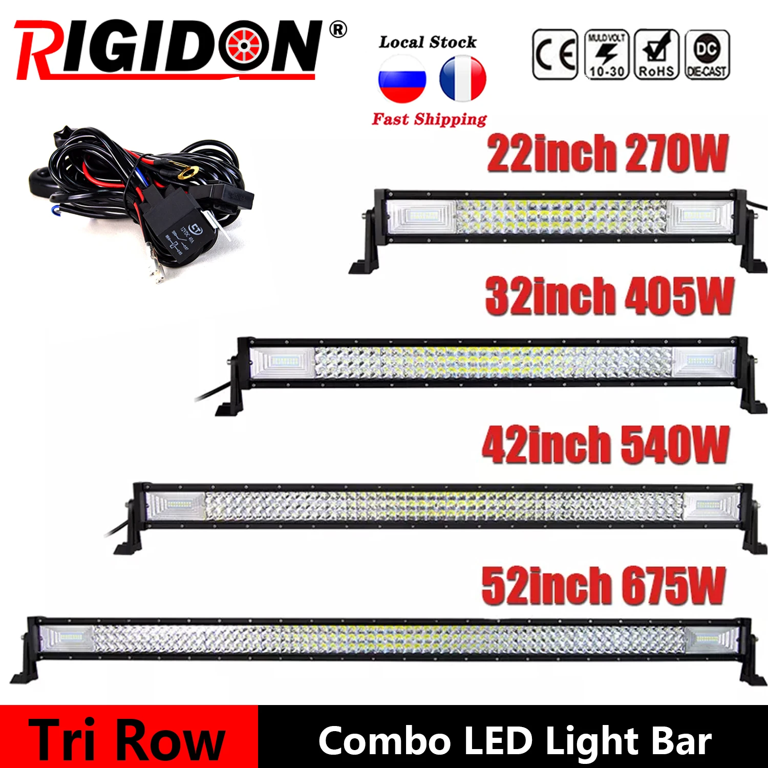 

RIGIDON 22" 32" 42" 52" inch LED Light Bar Work Lights 3-Row 4x4 Truck ATV Car Off-road Driving Lamp WIth Wiring Kit