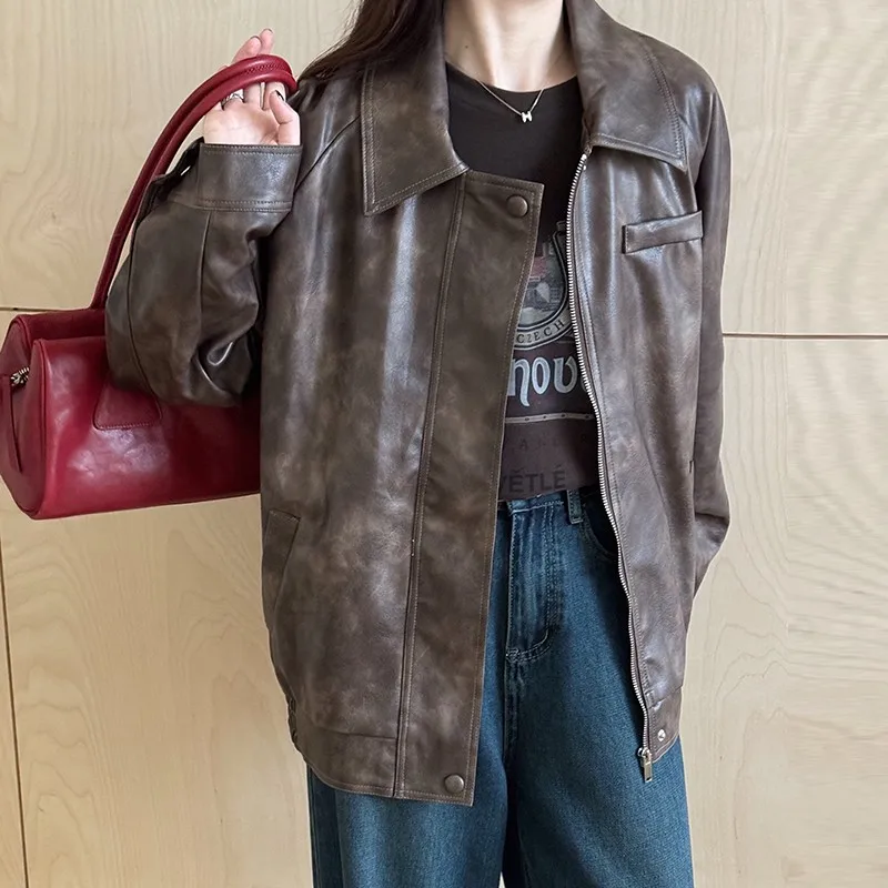 Повседневные куртки из искусственной кожи женские новые поступления 2024 осенние