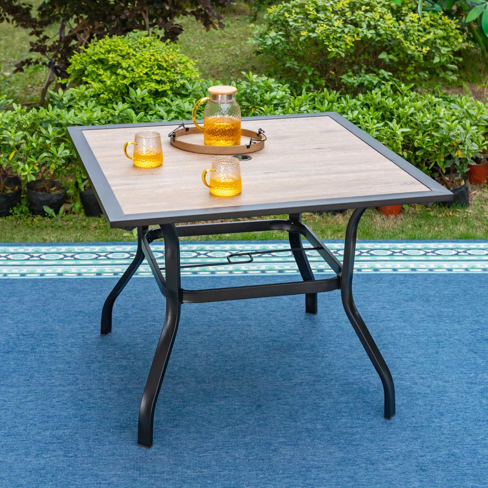 

Studio Patio Dining Table 37" Square Backyard Outdoor Bistro Furniture Table with Wooden Surface Top, 1.7" Umbrella Hole