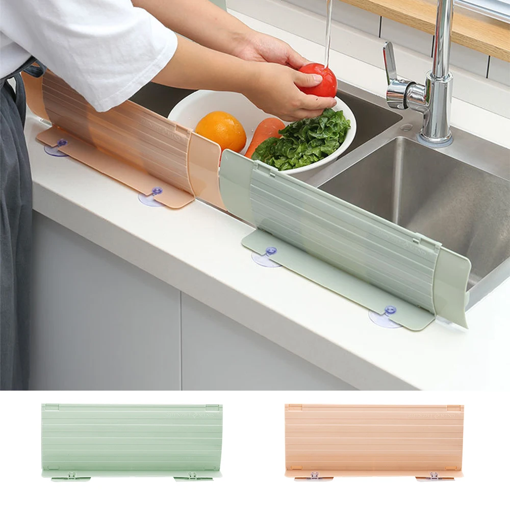 

Retractable Sink Splash Proof Guard Dish Washing Baffle Board with Suction Cups Kitchen PP Easy Installation Easy to Clean Home