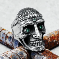 stainless steel ring retro carved gemstones skull men rings punk gothic for male boyfriend biker jewelry classic gift wholesale