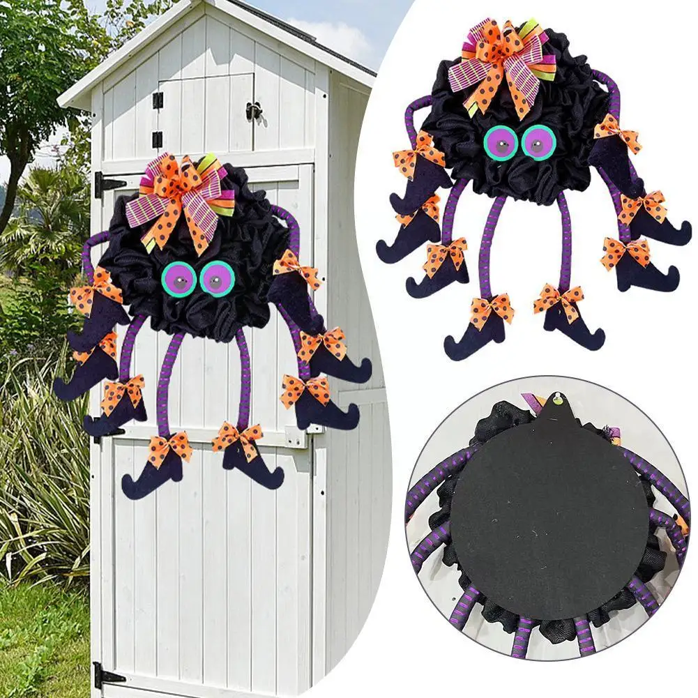 

Witch Halloween Wreath,Witch Legs Decoration Wreath for Front Door,Witch Wreath Hanging Welcome Wreath Sign Halloween Decor Q0E2