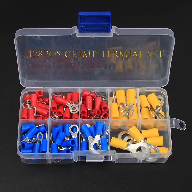 

140/128/102pcs Electrical Terminals for Cable Lugs Wire Connectors Female and Male Insulated Cord Pin End Butt Crimping Terminal