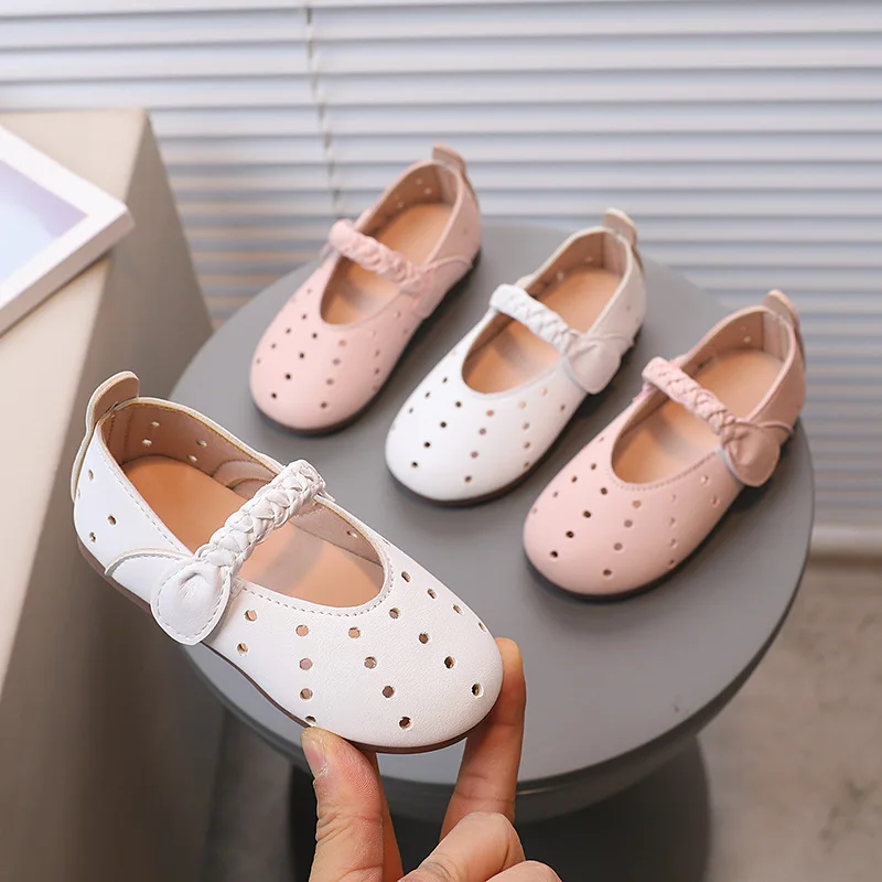 

Girl Shoe Girls Leather Shoe Hollowed Out Breathable Children Fashion Solid Color Kids Shoes Cute Princess Soft Soled Dance Shoe