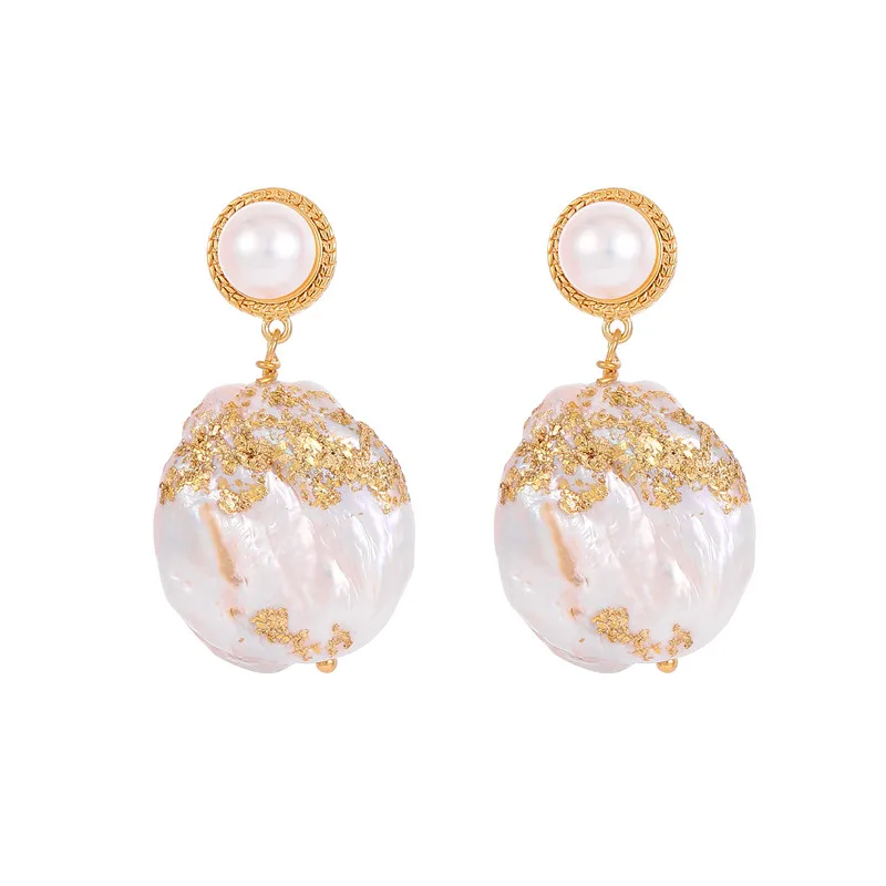 European Trend New Copper Metal Luxury Freshwater Pearl Pendant Earrings French Retro Court Style Senior Girl Jewelry Gifts