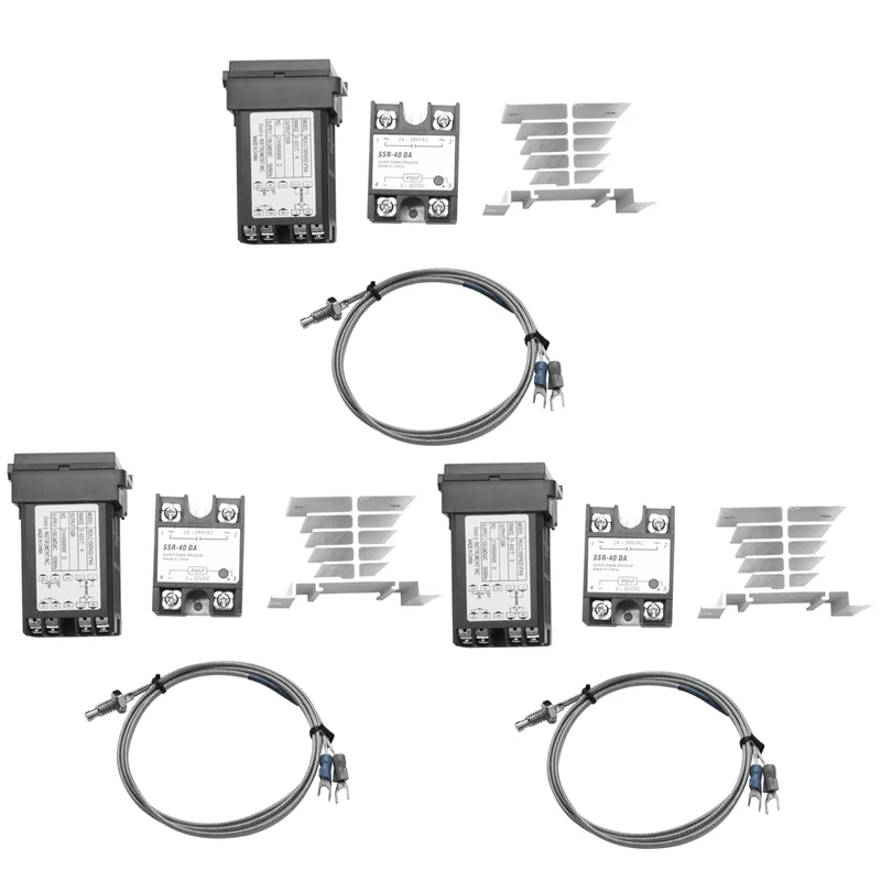 

3X Digital 220V PID REX-C100 Temperature Controller + Max.40A SSR + K Thermocouple, PID Controller Set + Heat Sink