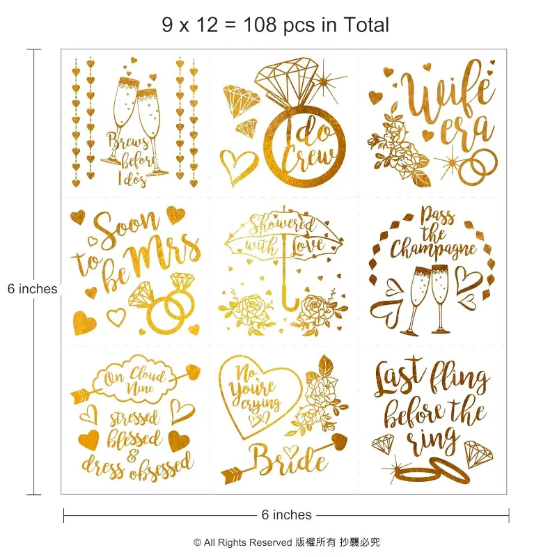 108 шт. золотые бокалы для вина с бриллиантами I DO временные татуировки наклейки