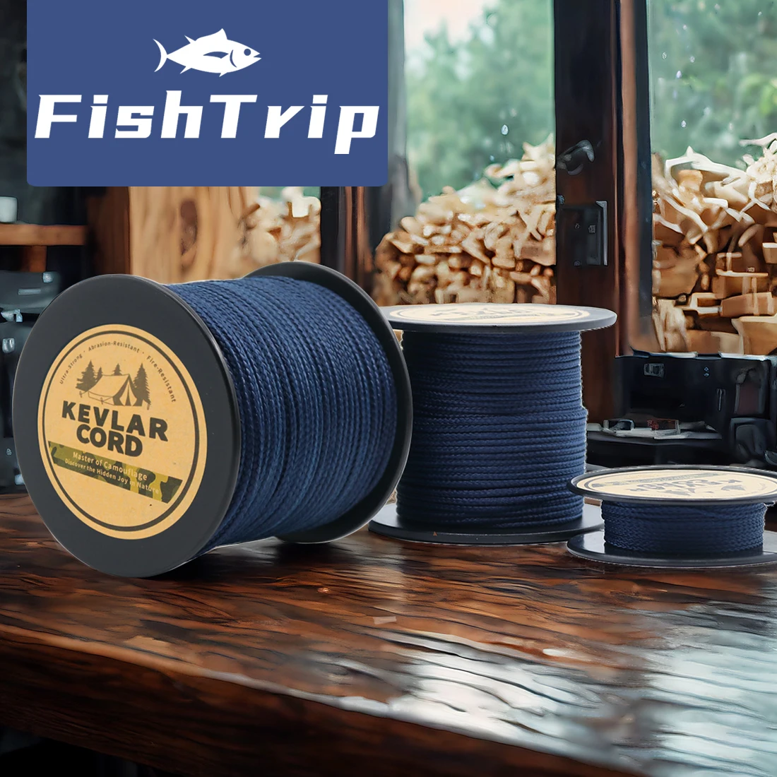 Фото Кевларовый плетеный шнур FishTrip, синий, легкий и устойчивый к истиранию веревка для выживания для кемпинга, тактическое снаряжение, гамак №1