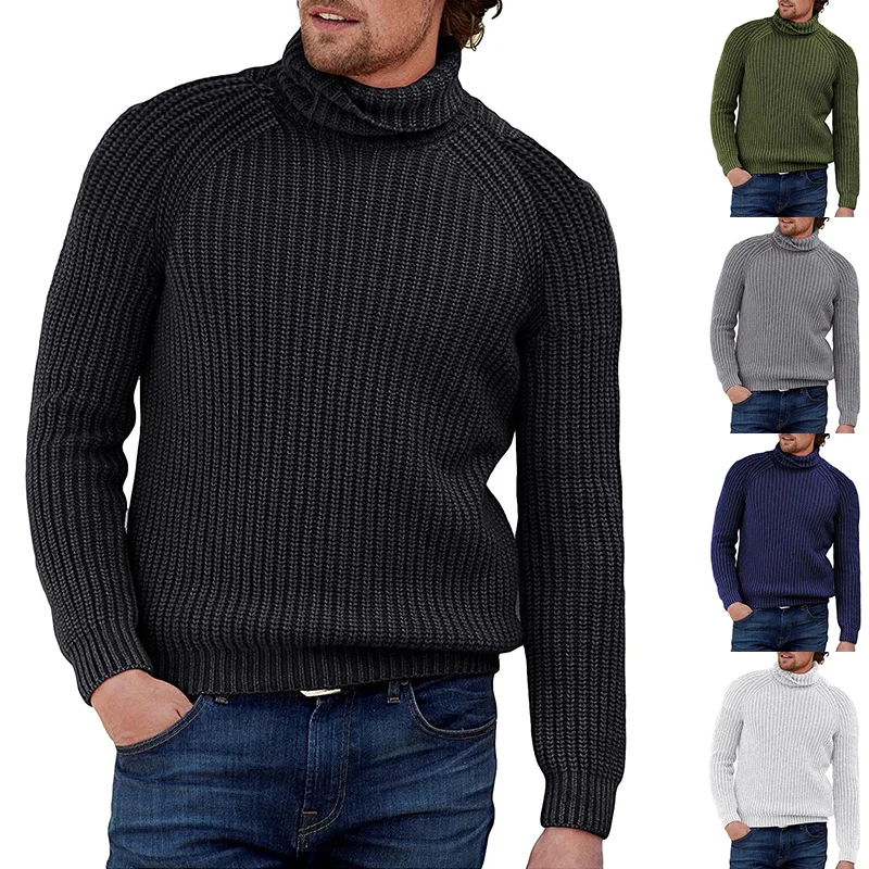 

2023 Autumn/winter New High Neck Sweater Mens Solid Color Long Sleeve Knitted Sweater Mens Clothing