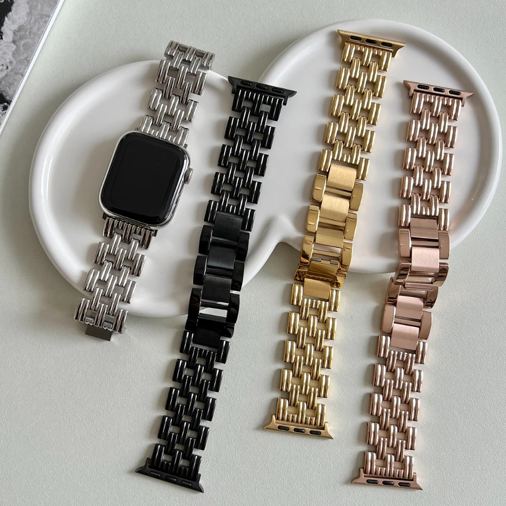 Luxury Stainless Steel Strap For Apple Watch 8 Band Ultra 49mm 45mm 41mm 44mm For iWatch Series SE 7 6 Belt Women's steel strap