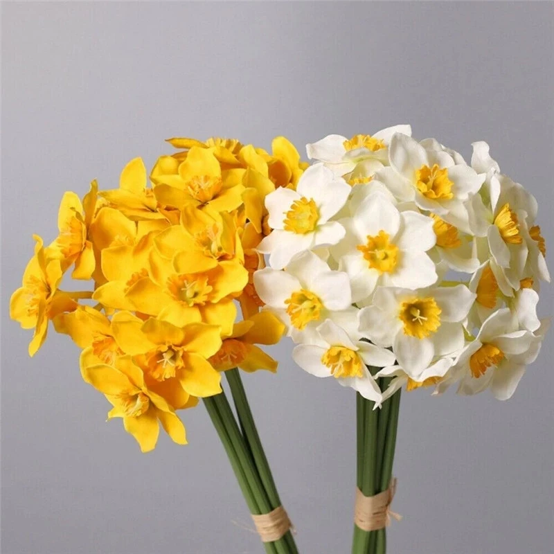 

6Pcs/bunch White Artificial Narcissus Flower Bouquet Home Garden Desktop Decoration Floral Party Wedding Bridal Fake Flowers