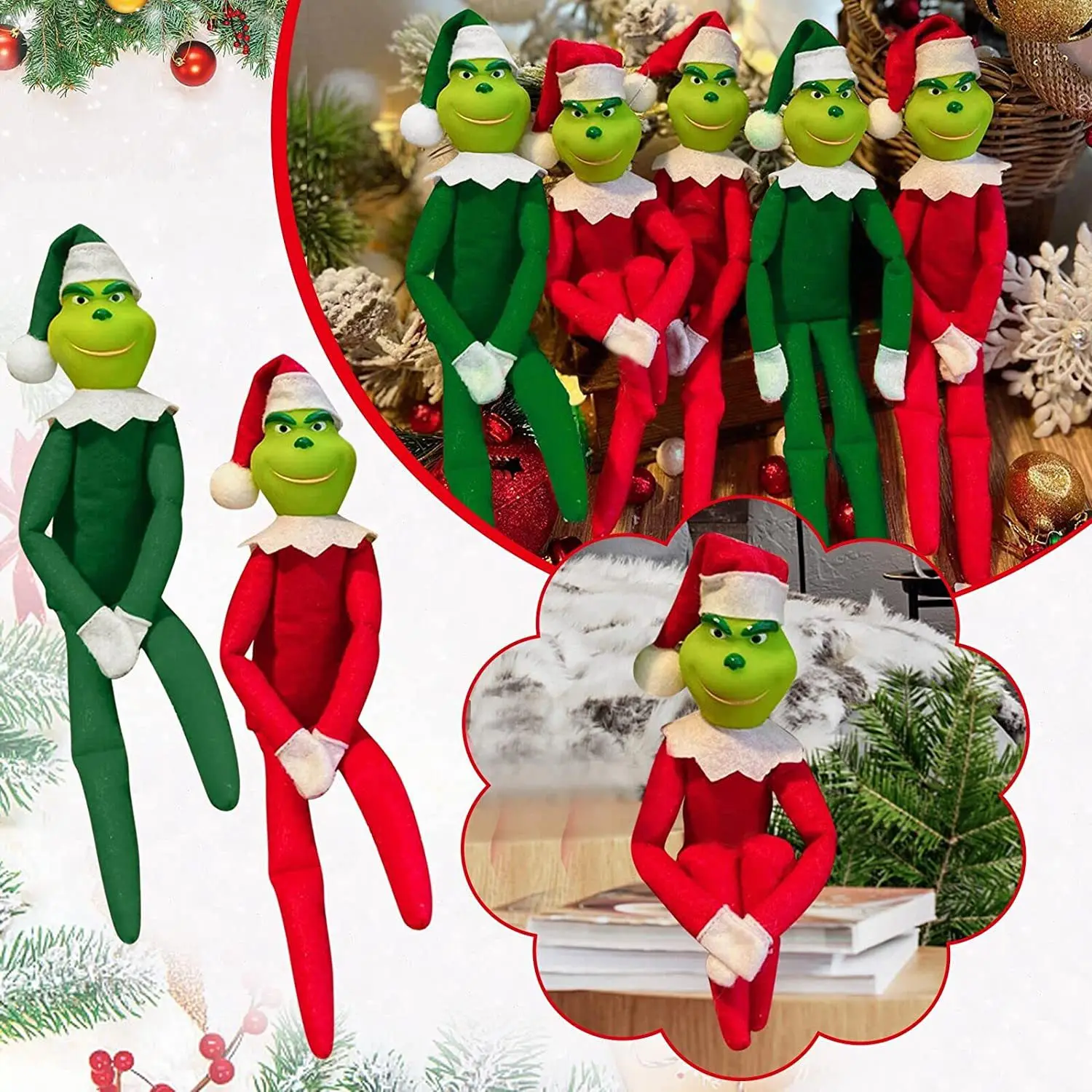 

30cm New Christmas Plush Toy Soft Grinch Green Monster Doll Home Decorations Elf Ornament Pendant Children's Birthday Gift