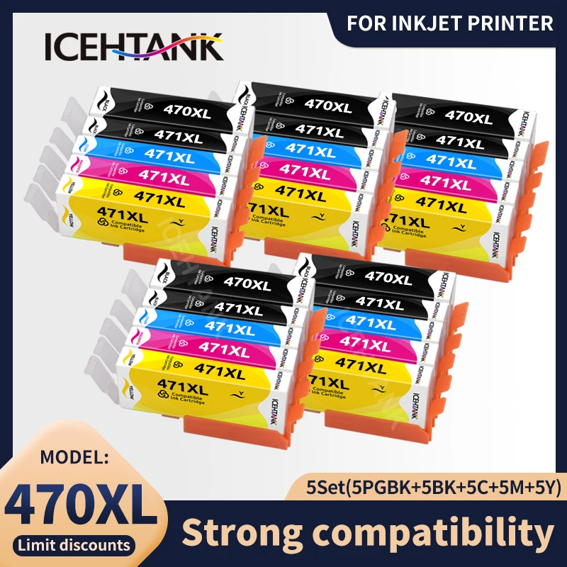 

Icehtank 5Set PGI470 CLI471 Ink Cartridge Compatible For Canon PGI-470 CLI-471 PIXMA MG5740 MG6840 MG7740 TS5040 TS6040 TS8040