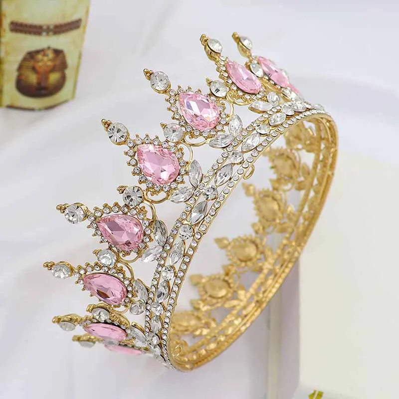 

Vintage Baroque Queen Tiara Wedding Crown Bridal Diadem Gold Crystal Rhinestone Head Jewelry Headpiece Wedding Hair Accessories