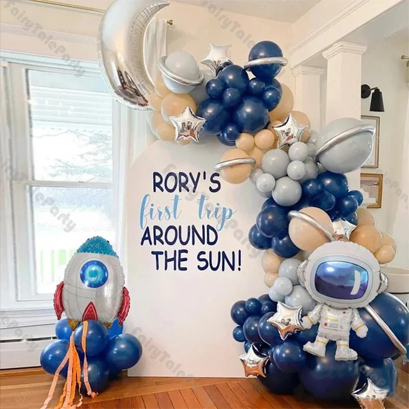 

136pcs Galaxy Themed Party Balloon Garland Arch Kit Outer Space Astronaut Rocket Ship Balloons Boys 2nd Birthday Decorations Set