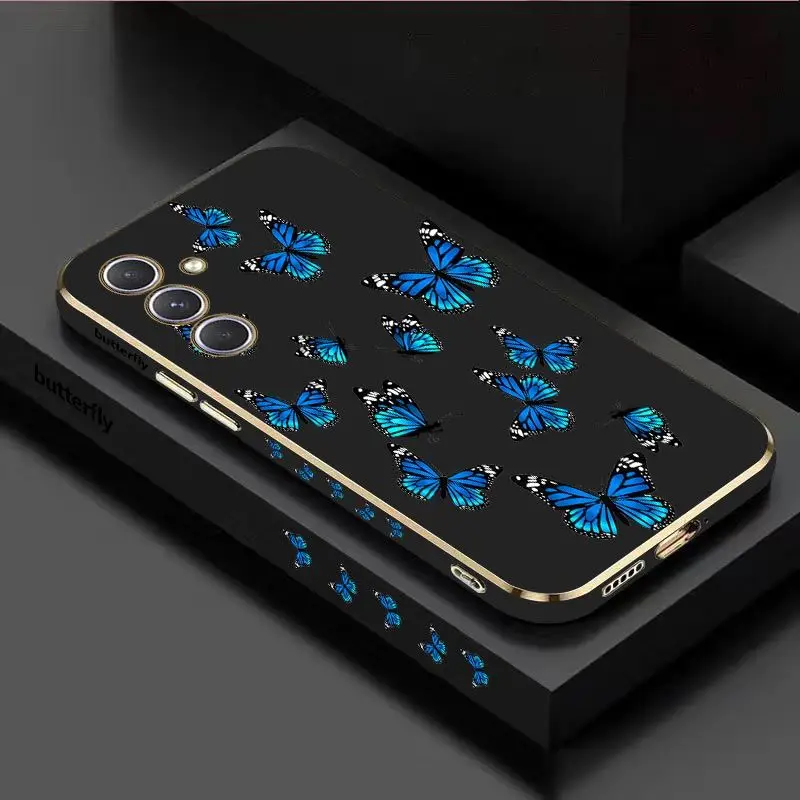 Butterfly Diagram Luxury Plating Phone Case For Samsung Galaxy A54 A34 A24 A73 A53 A52 A52S A04S A04E A72 Cover
