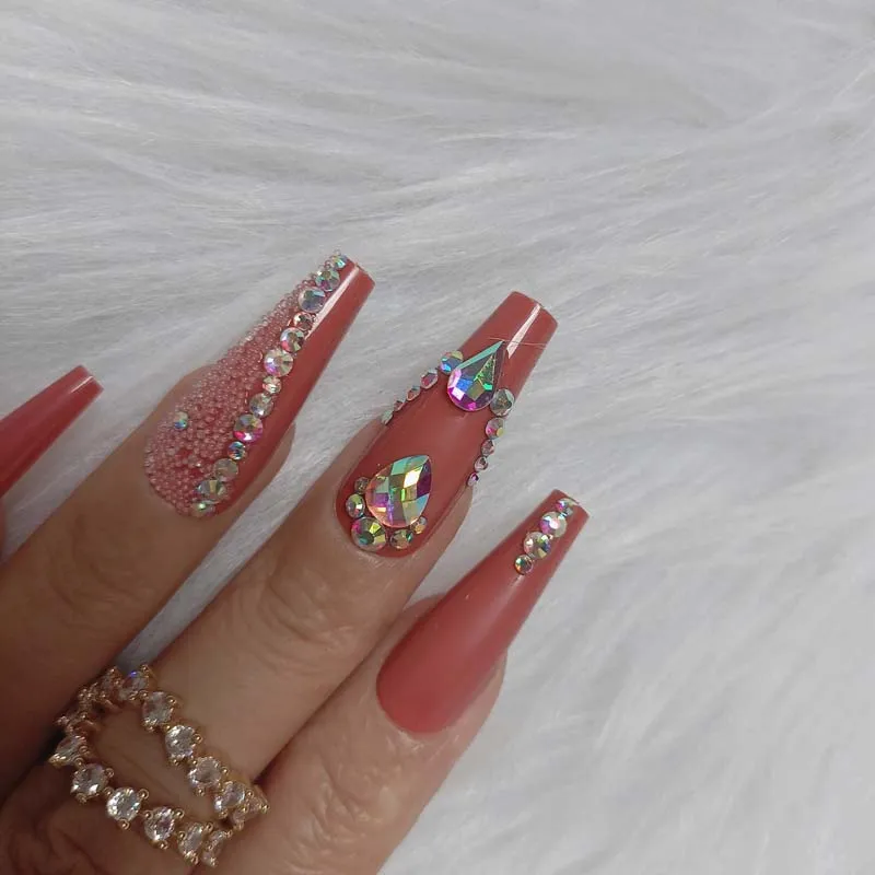 Роскошные ювелирные изделия Длинные накладные ногти в форме балерины