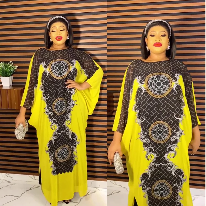 Kaftan Dubai Abaya Turkey Muslim Chiffon Maxi Dress Elegant African Dresses for Women Islam Clothing Boubou Robe Djellaba Femme