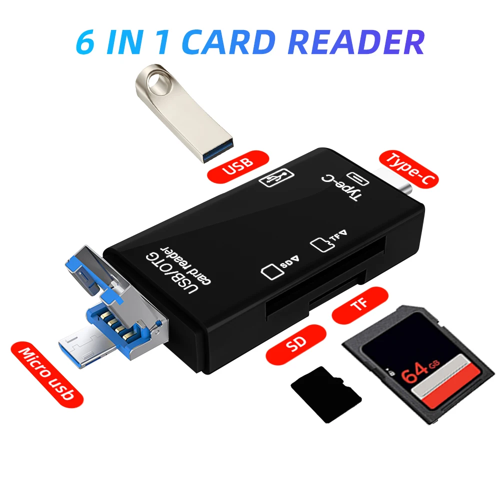 

Устройство для чтения карт памяти 6 в 1, USB 2,0, SD-карта