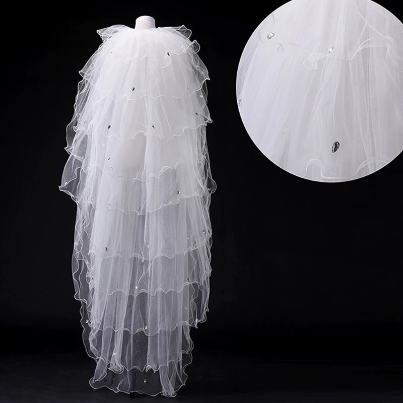 Свадебная фата с 10 рядами закрученных краев Стразы Декор Иллюзия Тюль Длинные