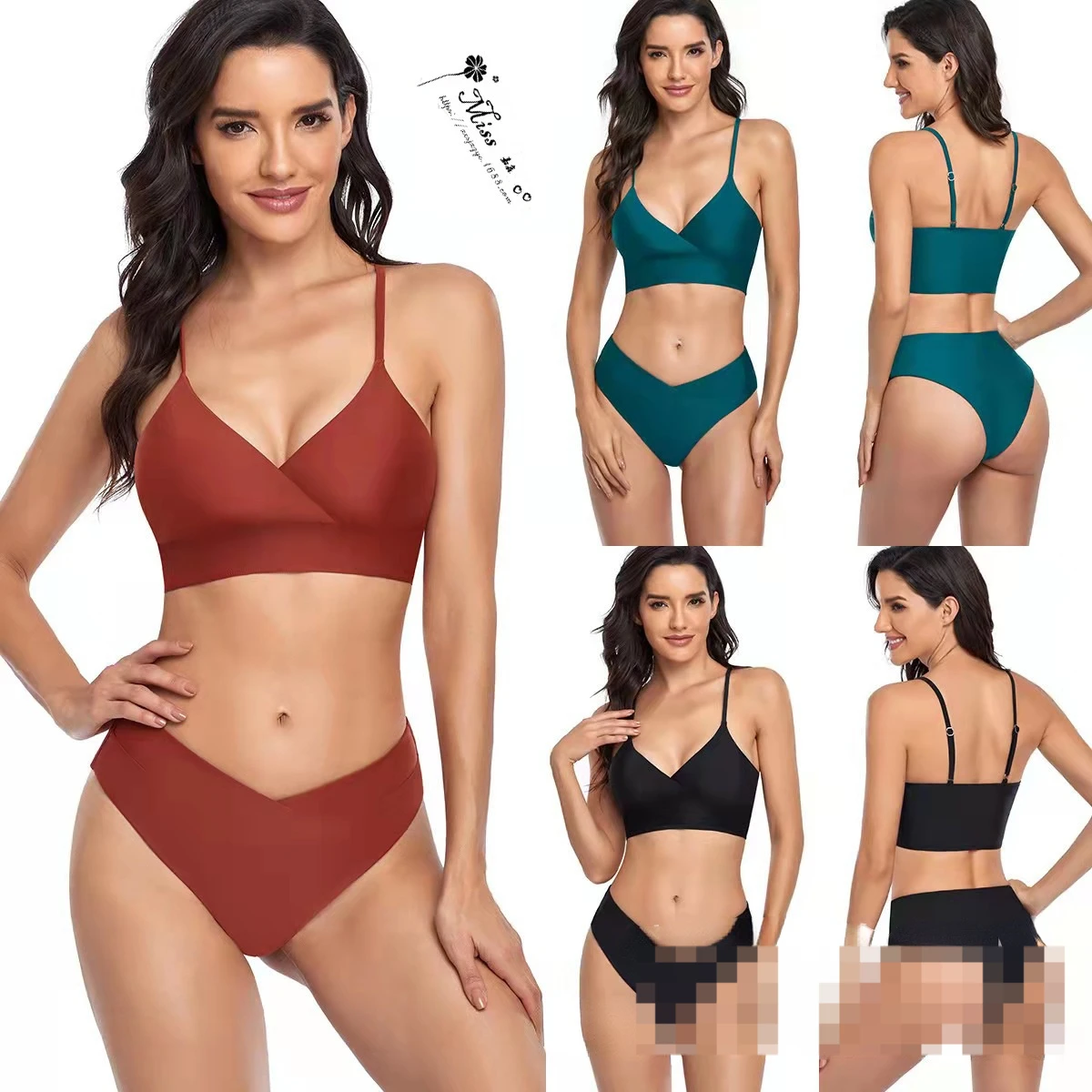 

2022 New Bikini Split Swimsuit Women's Sexy Solid Color Swim Suits