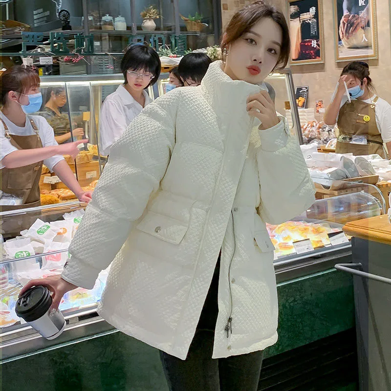 

New Women Korean White Duck Down Outerwear Winter Coat Casual Warm Down Jacket Long Parka Overcoat Zipper Concealed Buckle Black