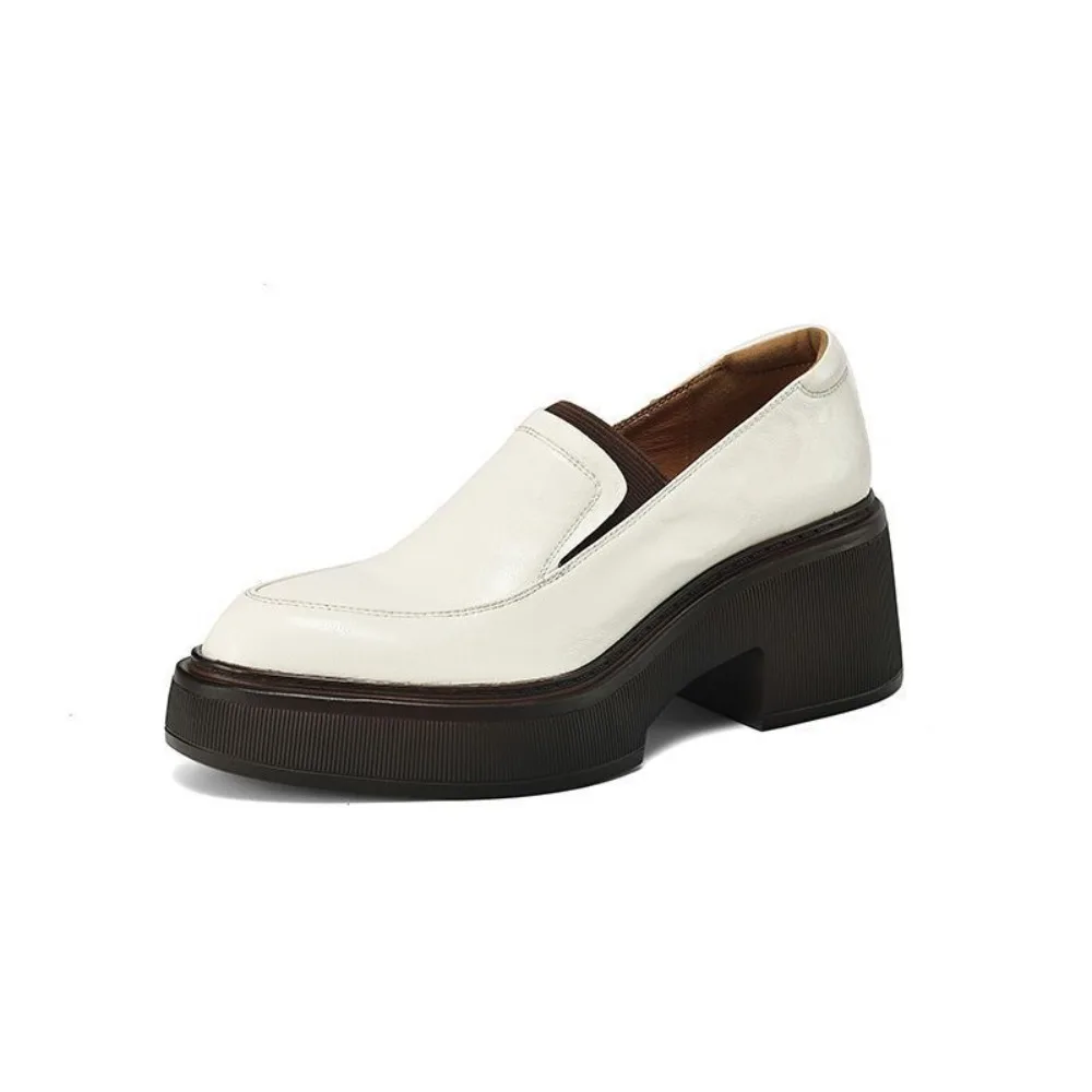 Женские кожаные туфли на толстой подошве с острым носком обувь в британском