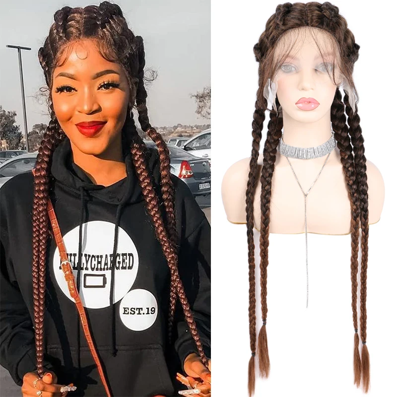 Belle Show Synthetic Lace Wig Braided Wigs with Baby Hair Black Box Braided Lace Wig For Black Women American African Wig