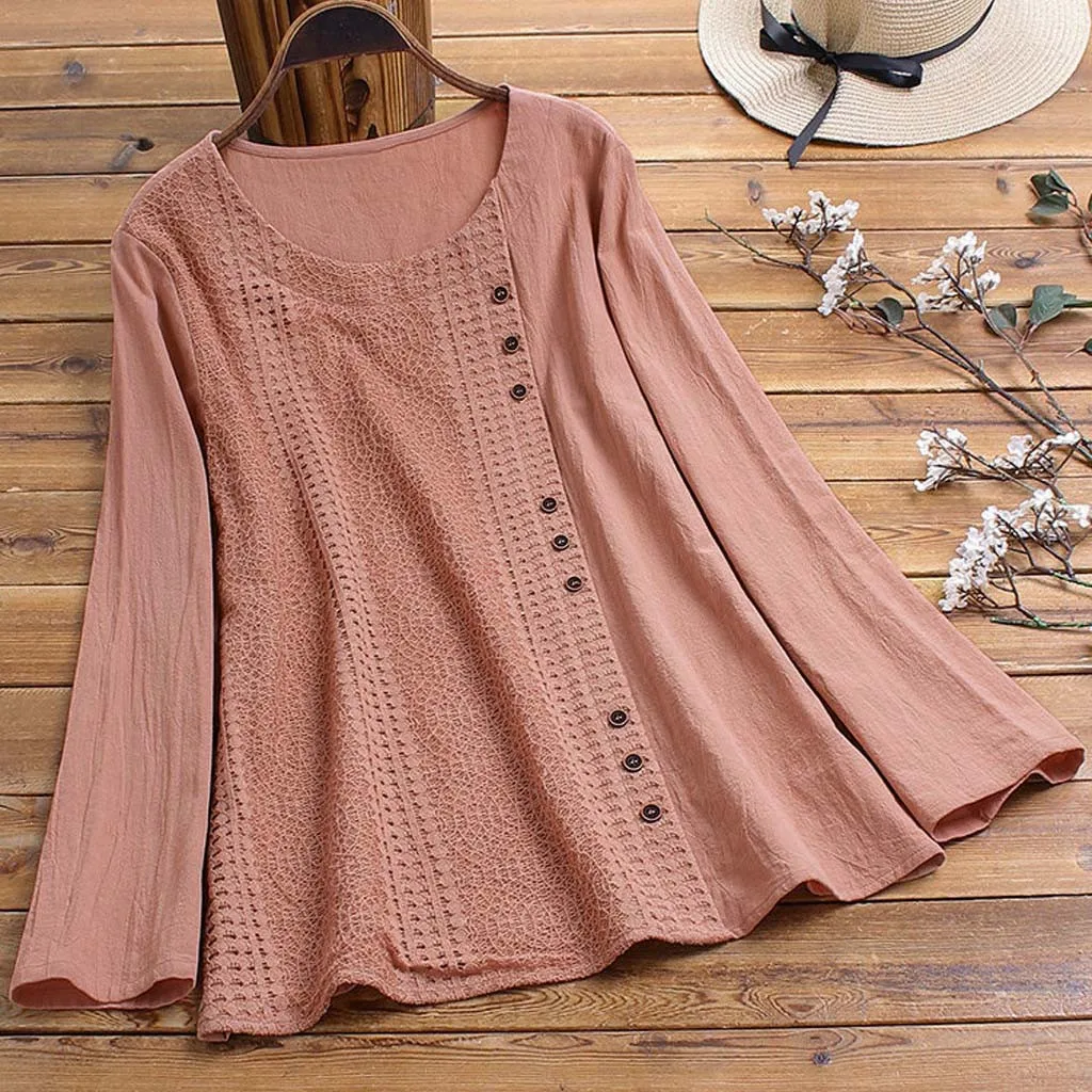 

Cotton Sleeve Size Blouse Top Print Linen T-Shirt Tunics O-Neck Long Women Peach Blouses for Women Cute Blouse Teen Girl