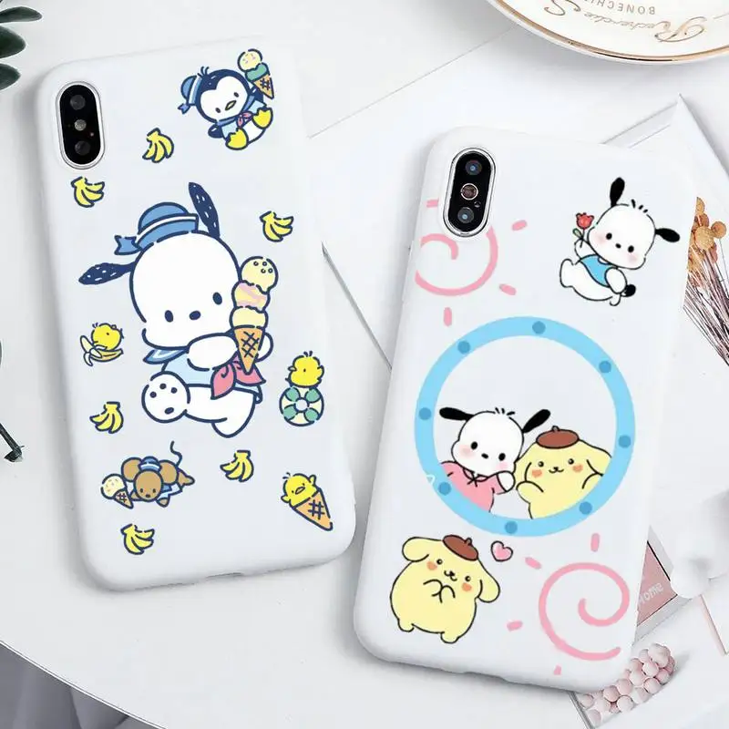 

Cute Cartoon Sanrio Pochacco Phone Case For iphone 14 Plus 13 12 Mini 11 Pro Max XS X XS XR White Cover