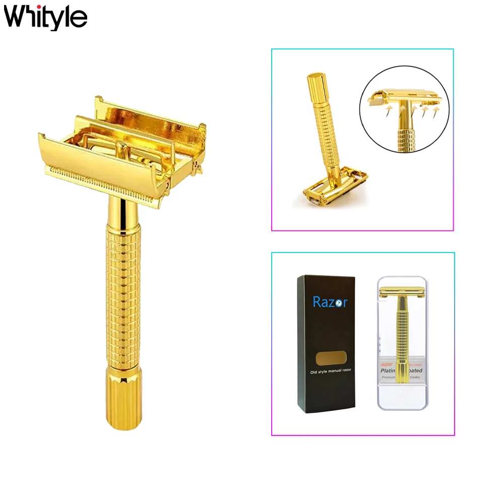 Фото Whityle 08T-1 Мужская безопасная латунная бритва Классическая бабочка с двойными краями и короткой ручкой Бритва с 5 лезвиями для мужчин для ежедневного использования №1