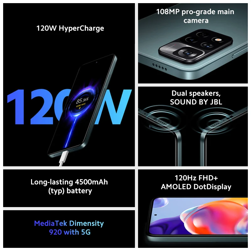 Cena Wersja Globalna Xiaomi Redmi Note 11 Pro + 5G Plus Smartfon 128GB/256GB 120W HyperCharge Dimensity 920 120Hz AMOLED 108MP Kamera