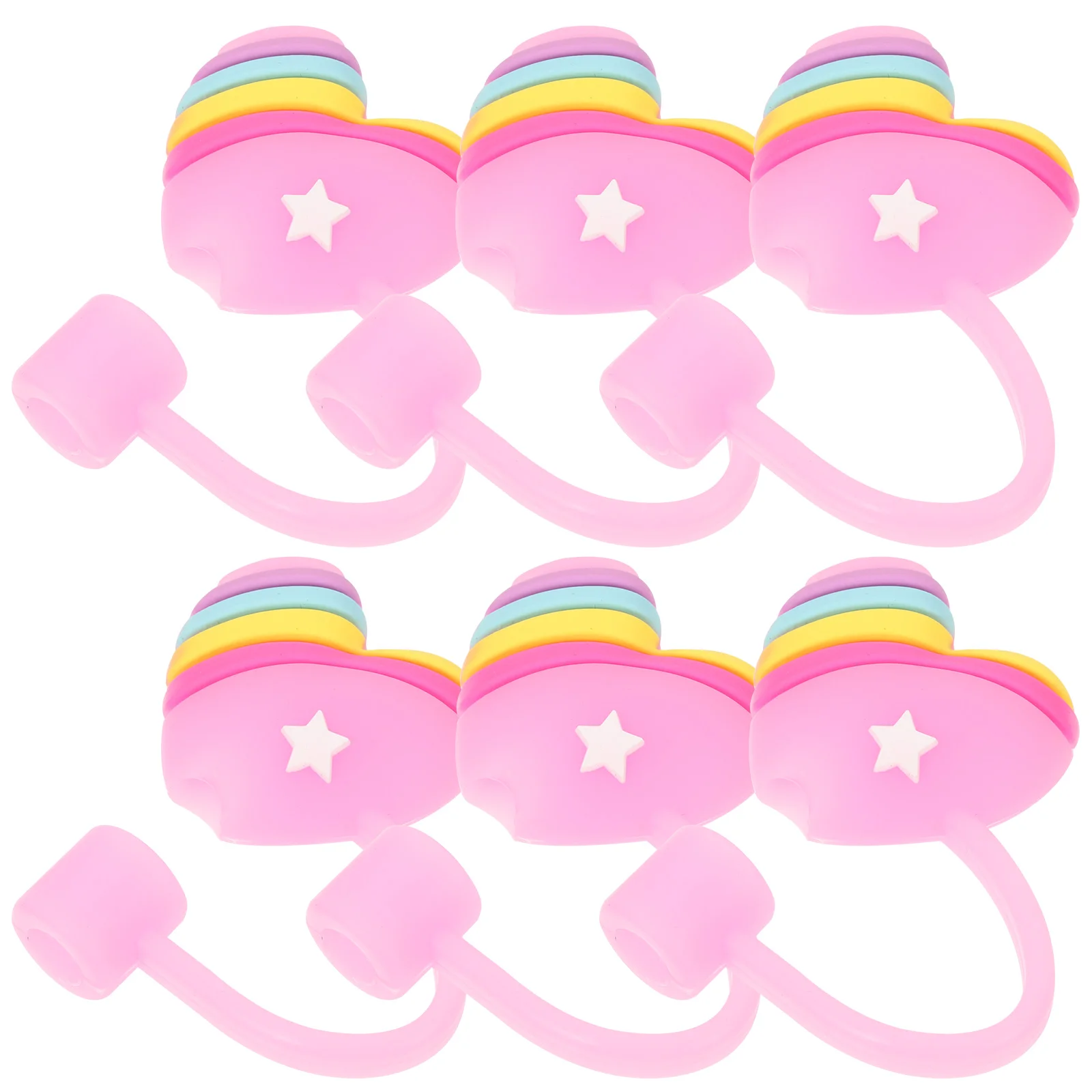 

6 Pcs Love Straw Hat Silicone Straw Cute Straw Caps Top Hat Portable Straw Caps Silica Gel Reusable Straw Cover