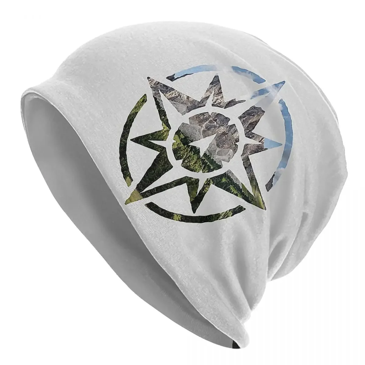 

Теплая вязаная шапка с компасом и силуэтом горного леса, модная шапка, осенне-зимние шапки-бини, шапки для мужчин, женщин и взрослых